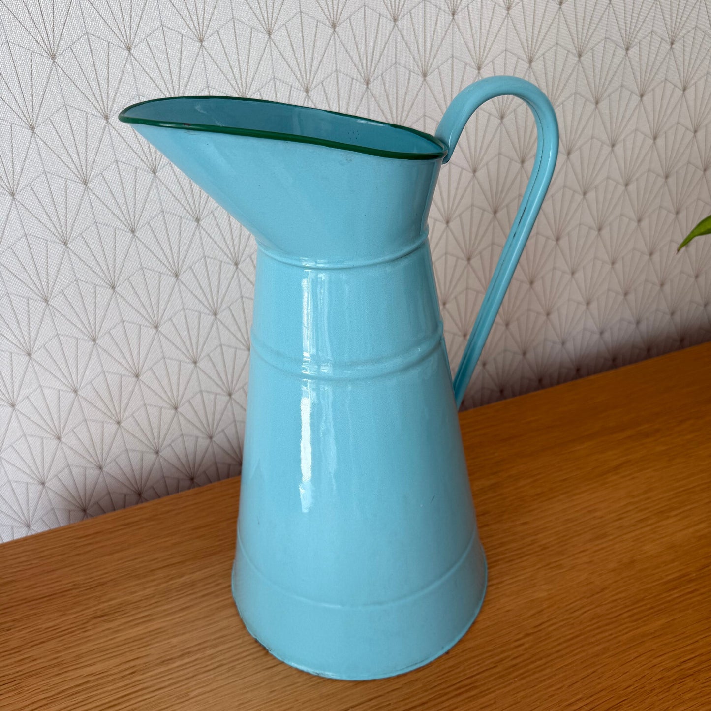 Vintage French Enamel pitcher jug water enameled blue 1206256 Fleamarketfrance