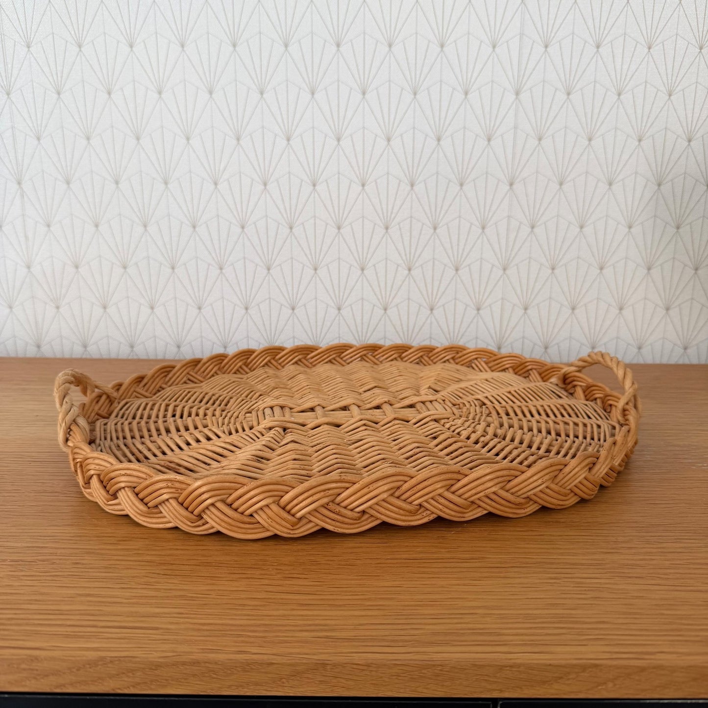 French Wicker Bread Cheese Basket Bakery Display Tray Vintage Rattan 0409267
