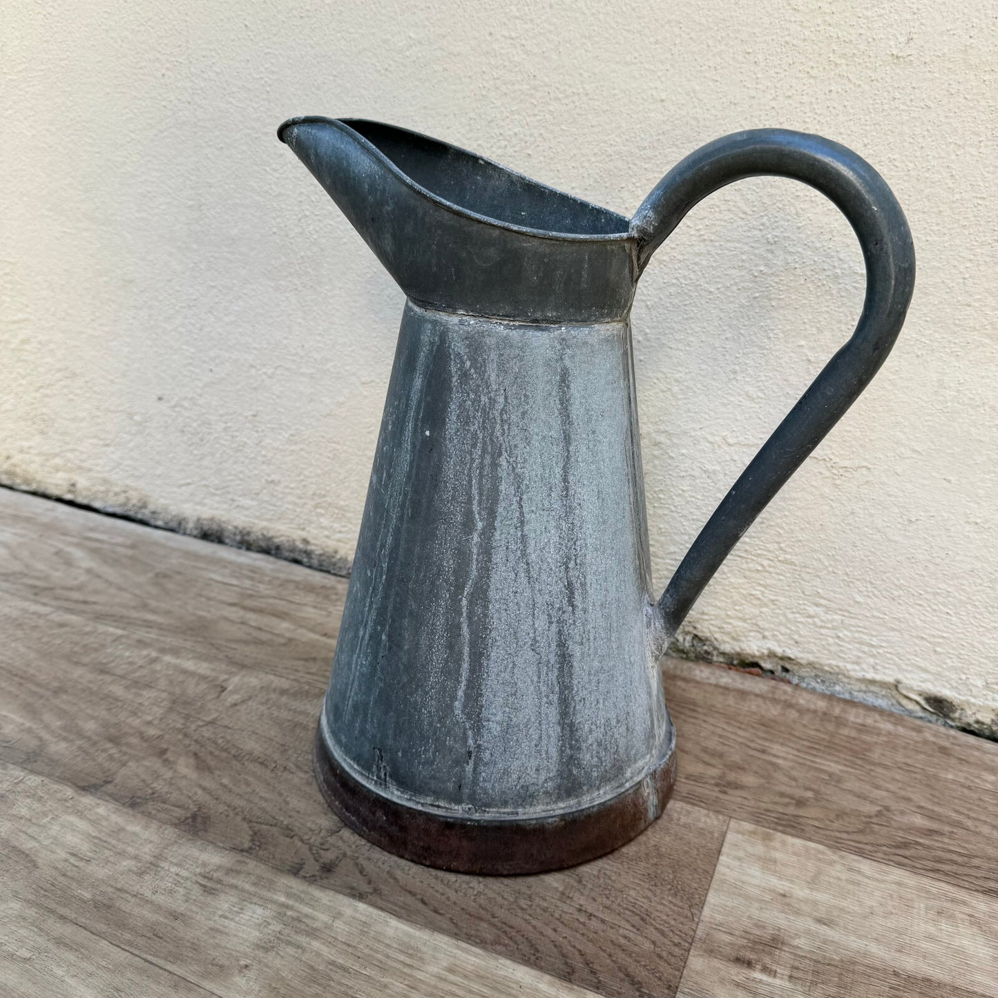 French Zinc Pitcher Vintage Galvanized Water Jug Garden Decor 11 3/4" 0510231 Fleamarketfrance