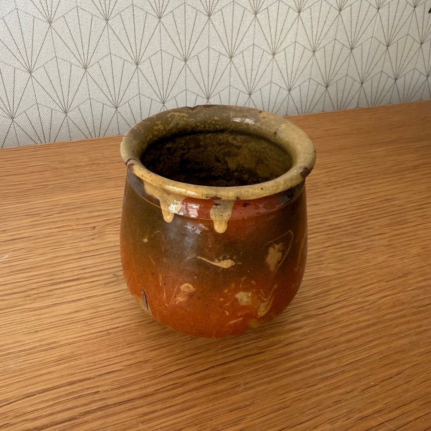 Antique French Honey Pot Brown Glazed Terracotta Vintage Kitchen 1906251 Unmarked