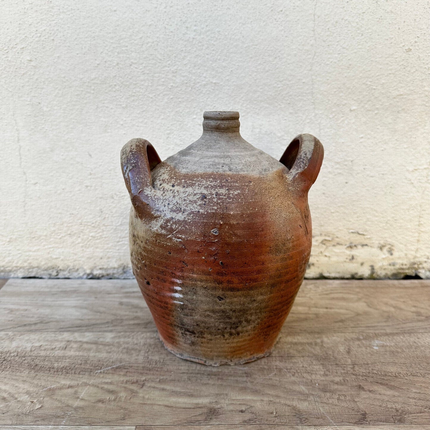 HANDMADE GLAZED BEIGE BROWN ANTIQUE FRENCH STONEWARE JUG AMPHORA 3011238 - Fleamarketfrance