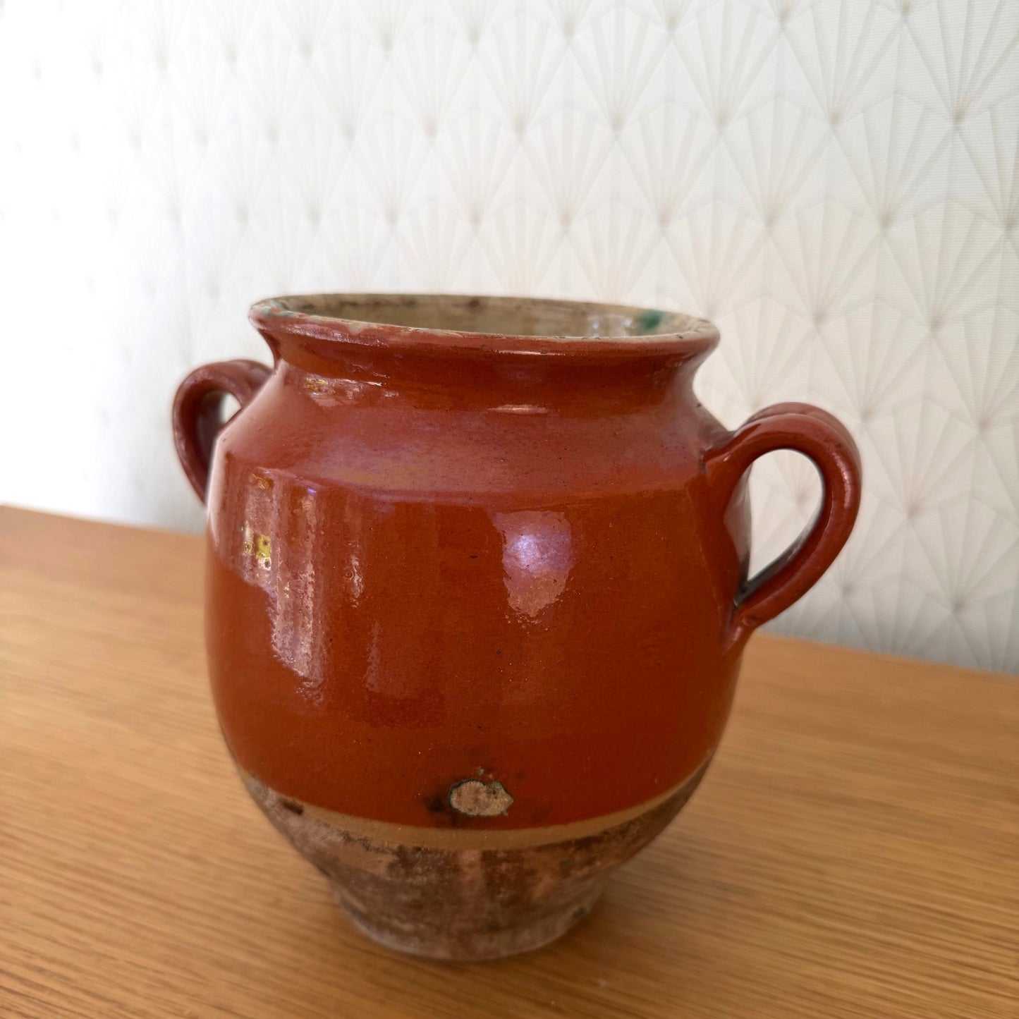 RARE 6 1/2" HANDMADE GLAZED TERRA COTTA ANTIQUE FRENCH CONFIT POT VASE 2210256