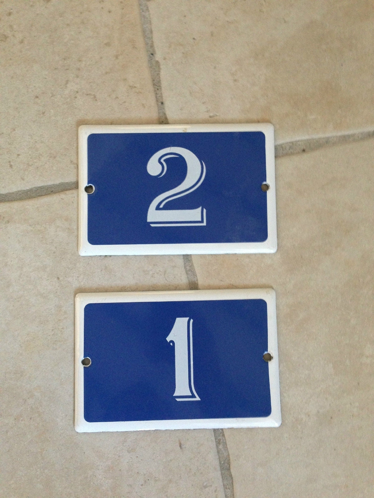 Vintage French Enamel House Numbers Blue White Street Door Signs 1 2 Unbranded