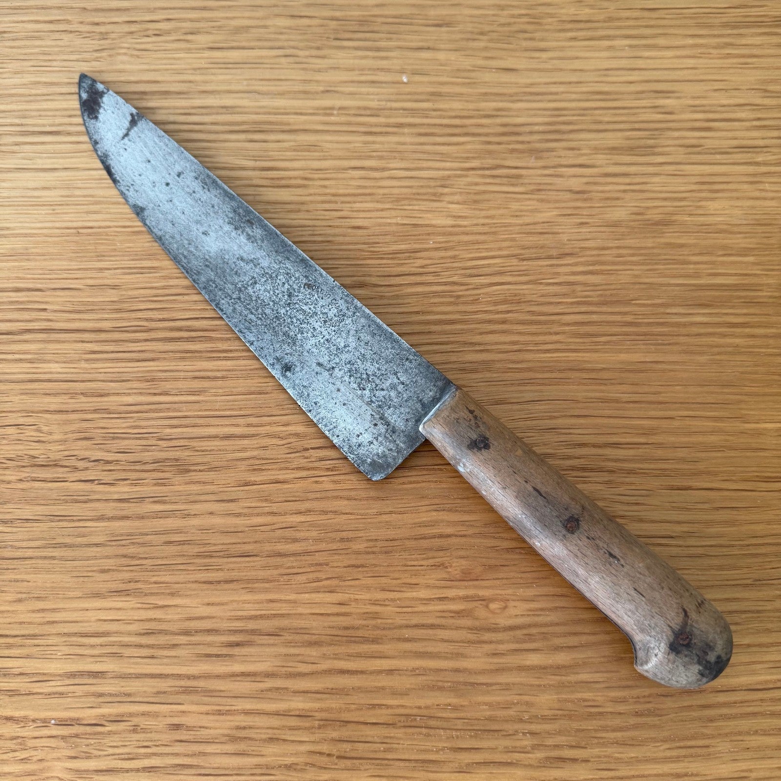 French Vintage Carbon Steel Butcher Knife Wood Handle Kitchen 30072511 Unbranded