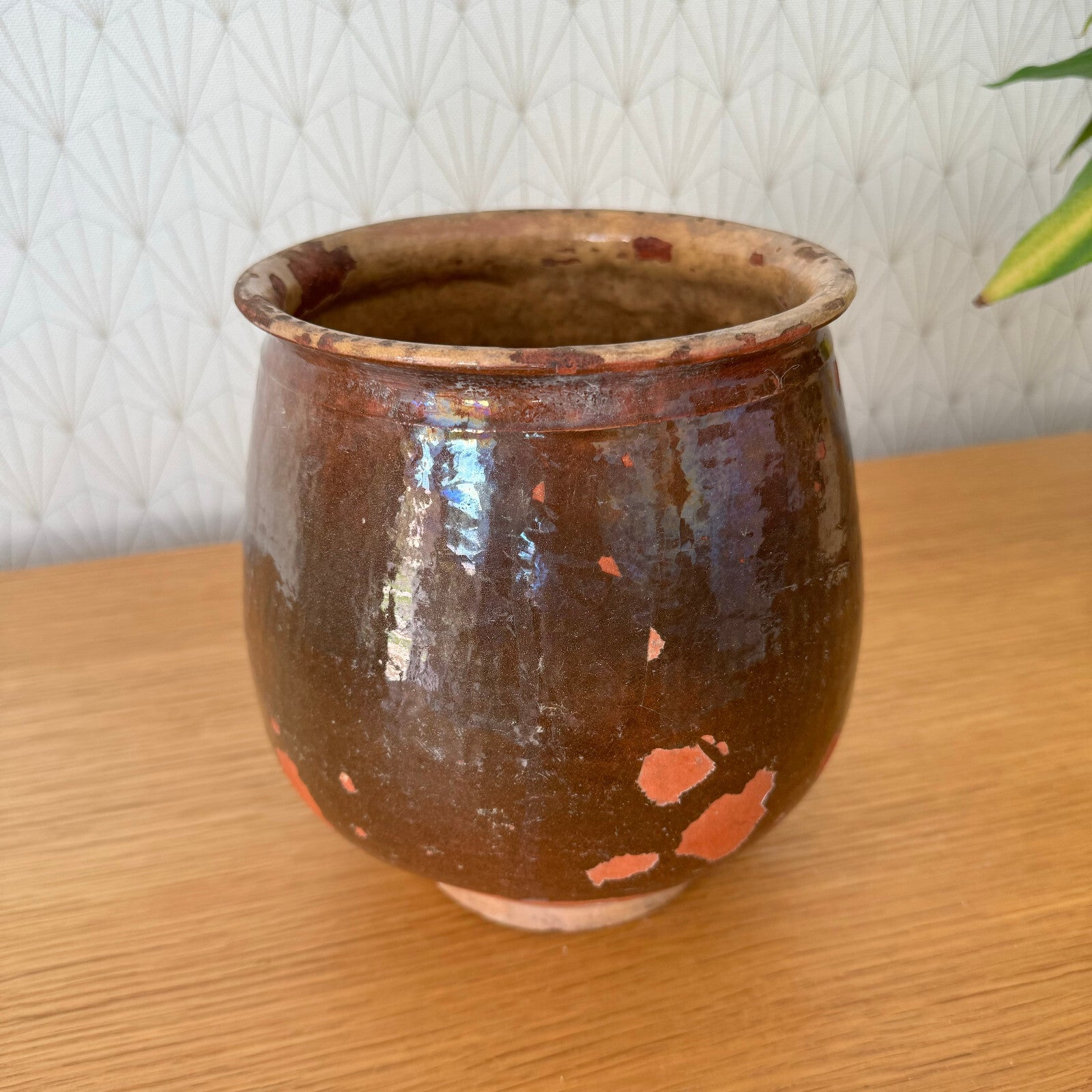 Vintage French Confit Pot Brown Glazed Terracotta Handmade 7" 2404242 Unmarked