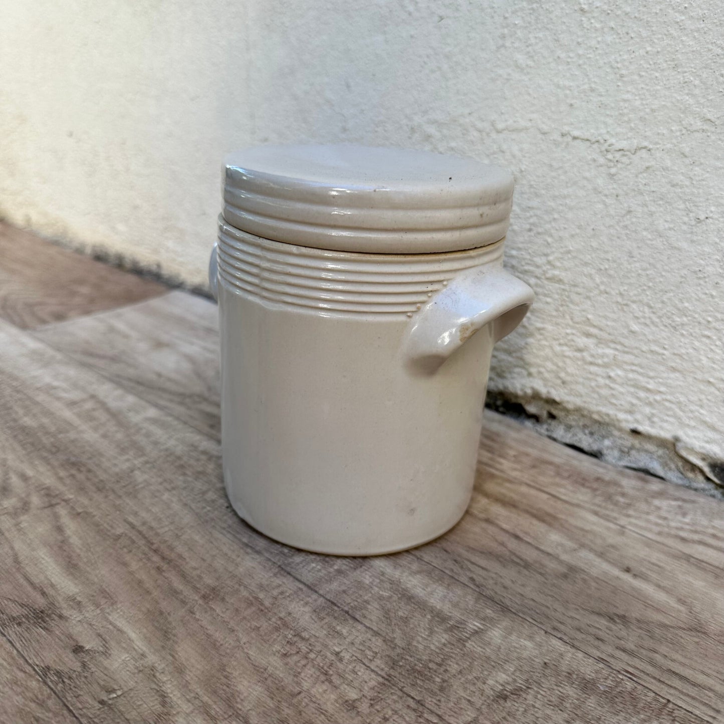 Vintage French Confit Pot Stoneware Grease Jar with Lid 1108234 Unmarked