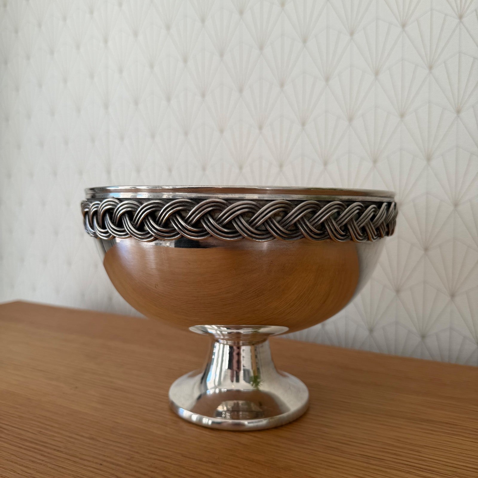 French Silverplate Compote Bowl Rope Border Pedestal Serving Dish 0202264 Fleamarketfrance