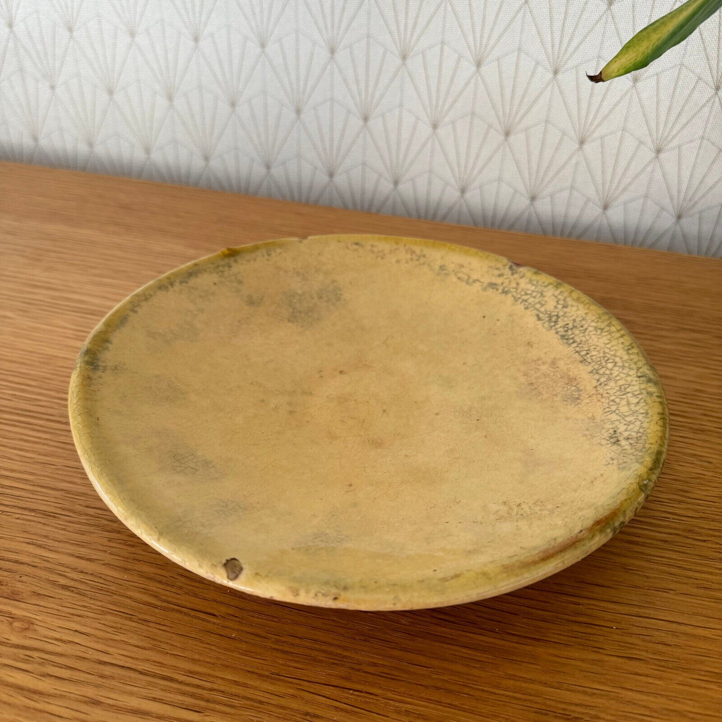 Antique yellow glazed French Pottery Plate omelette turner plate 15062417 - Fleamarketfrance