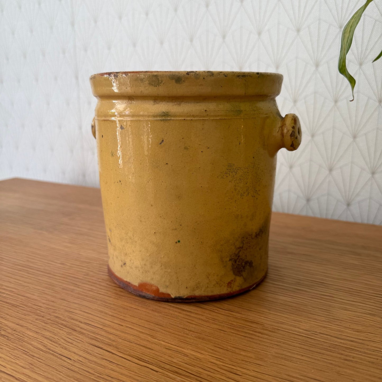 HANDMADE GLAZED YELLOW FRENCH CONFIT JAM POT STONEWARE 0108251