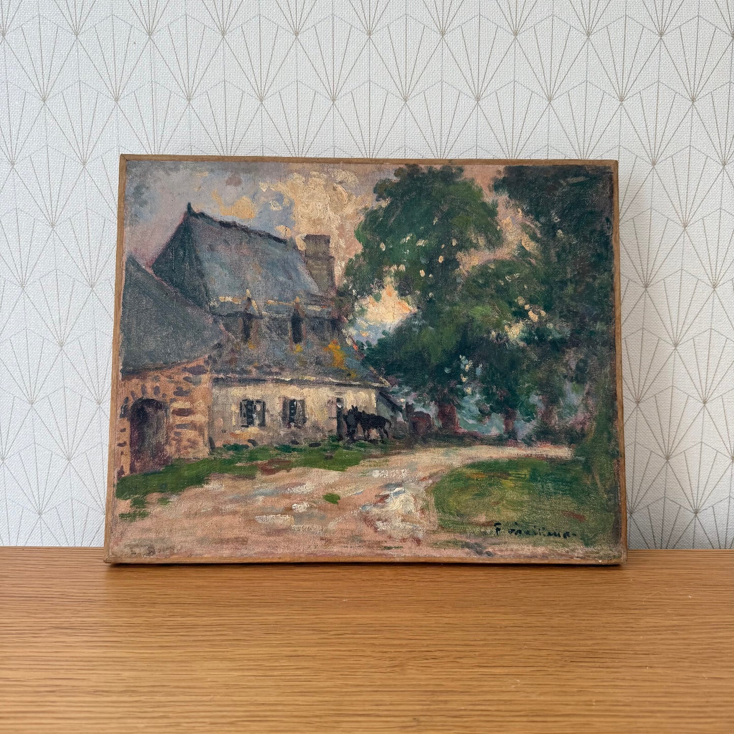 Vintage French Art Landscape Painting House Signed Countryside 1206253
