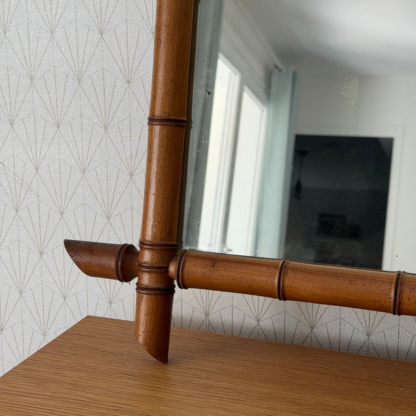 Vintage French Faux Bamboo Wall Mirror Wood Frame 19" x 25" 25052611 Fleamarketfrance