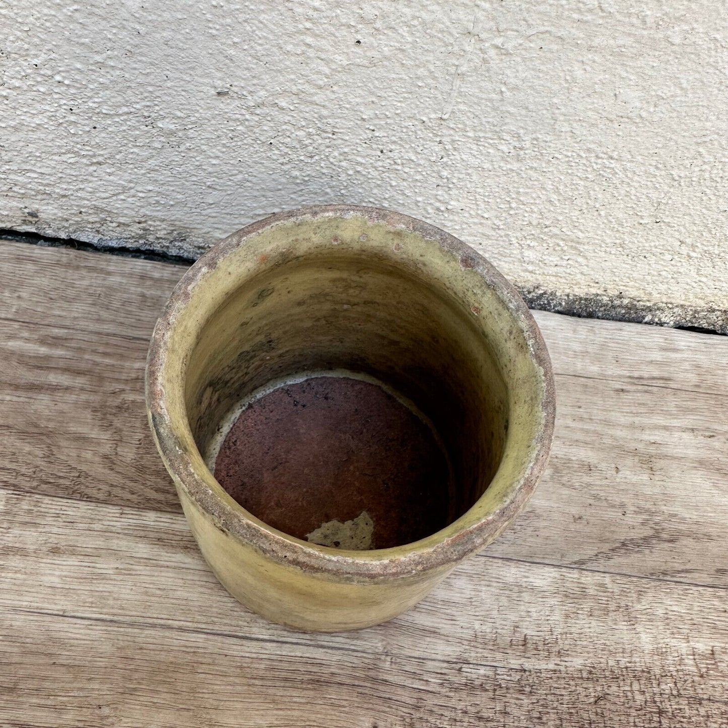 HANDMADE GLAZED BEIGE YELLOW ANTIQUE FRENCH JAM POT CONFIT 0503253 - Fleamarketfrance