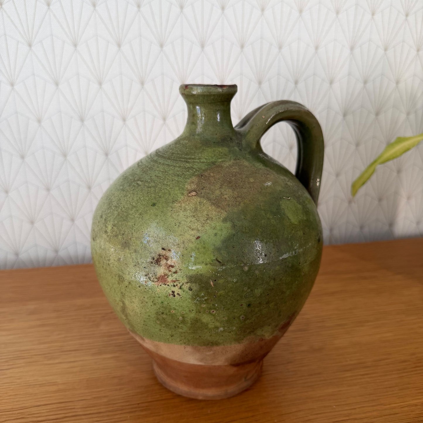 Antique French Green Glazed Water Jug Oil Pottery Terracotta 0107267 Fleamarketfrance