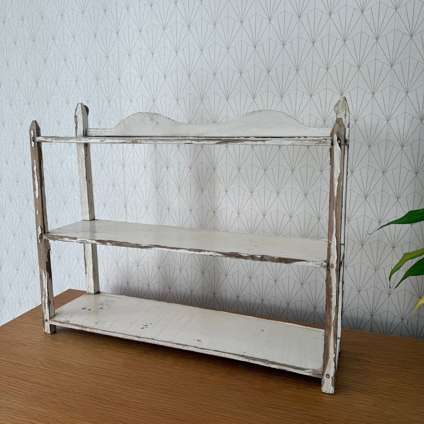 Vintage French Wall Wooden White Shelf Shabby Farm Patina 0407256