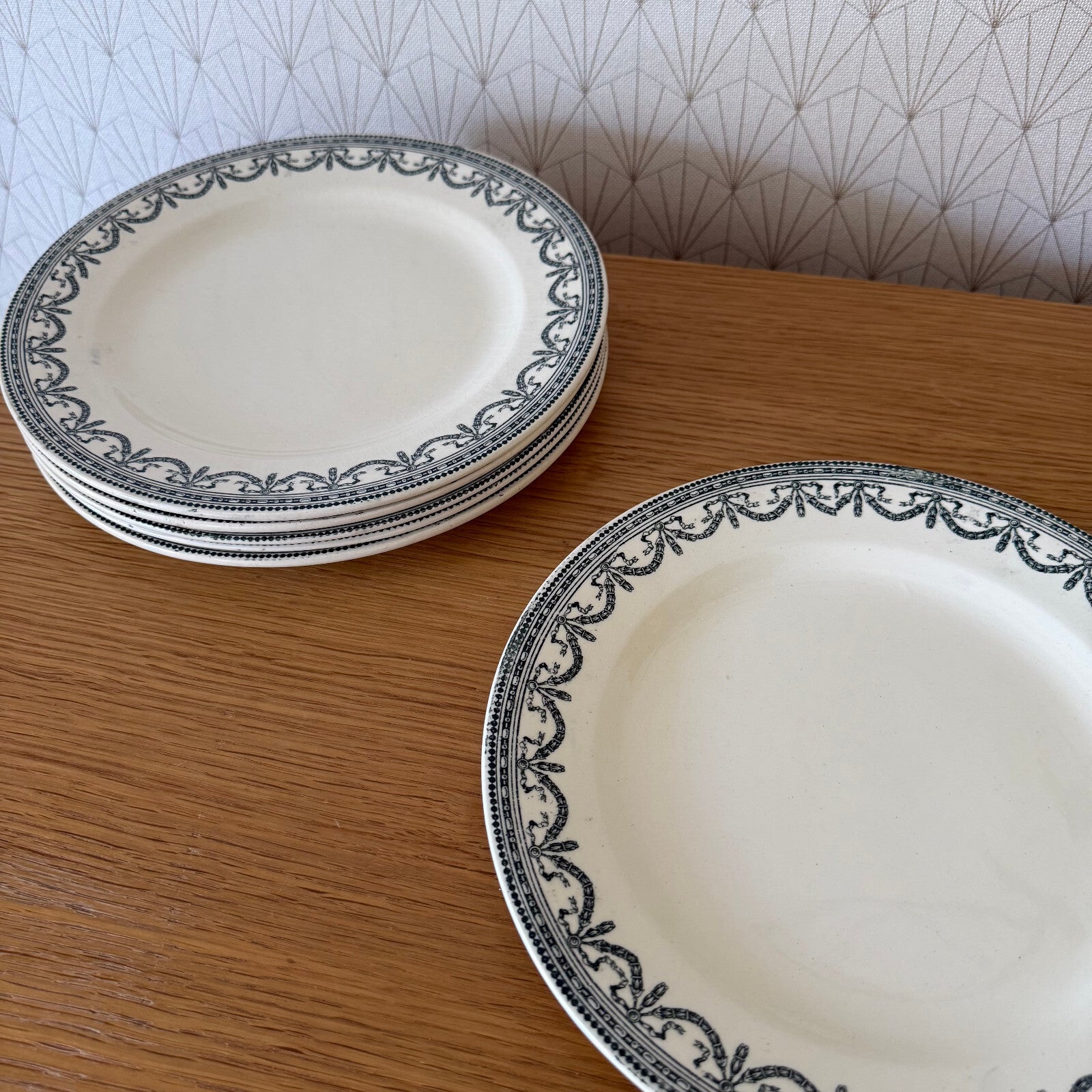 French Ironstone Plates Louis XVI Garland Salins 19th Century Set 0505254 salins