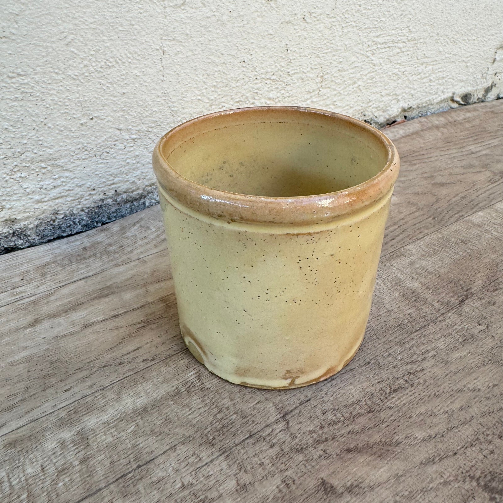 HANDMADE GLAZED YELLOW ANTIQUE FRENCH JAM CONFIT POT TERRACOTTA 0410236 Unmarked