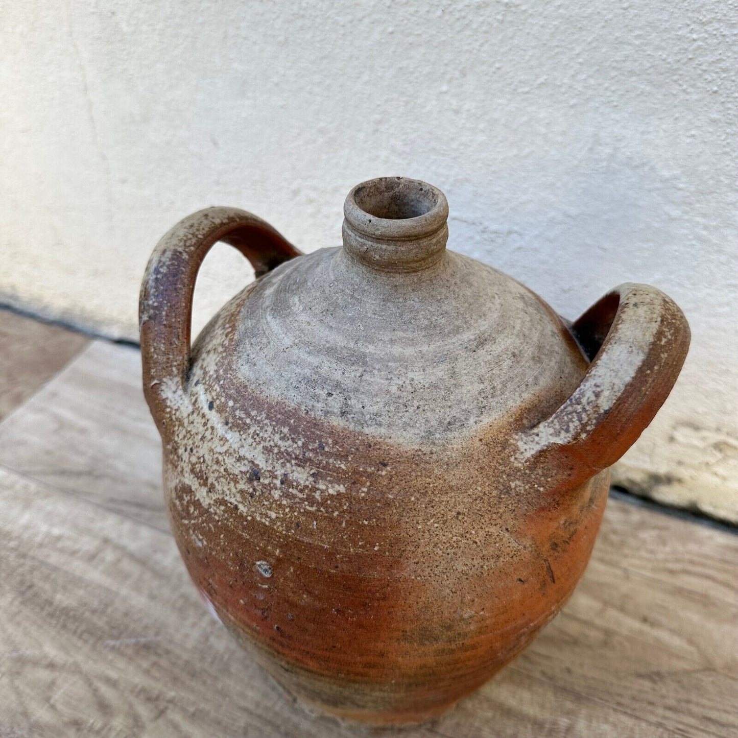 HANDMADE GLAZED BEIGE BROWN ANTIQUE FRENCH STONEWARE JUG AMPHORA 3011238 - Fleamarketfrance