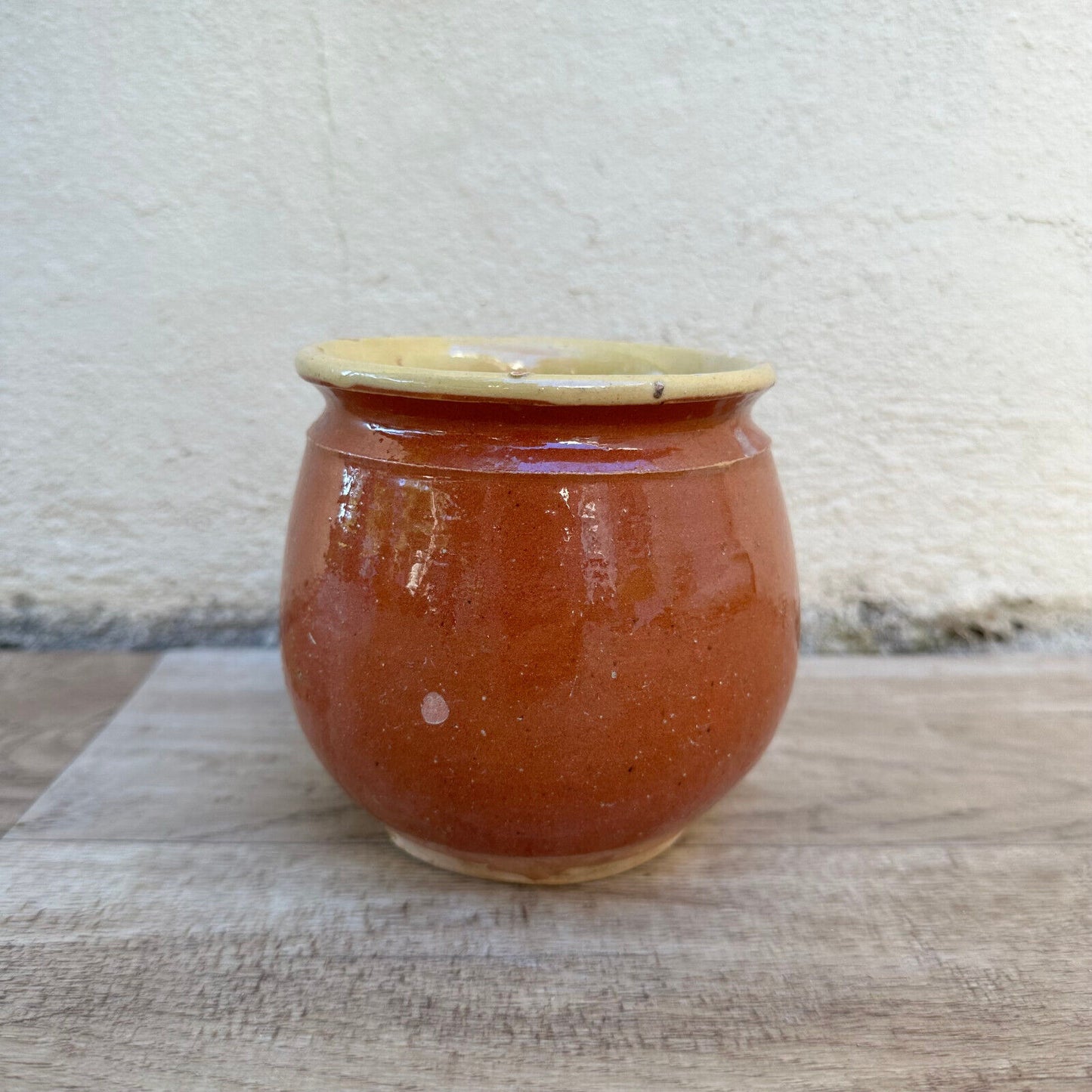 HANDMADE GLAZED YELLOW FRENCH CONFIT JAM POT SMALL STONEWARE 4 1/4" 2009232 - Fleamarketfrance