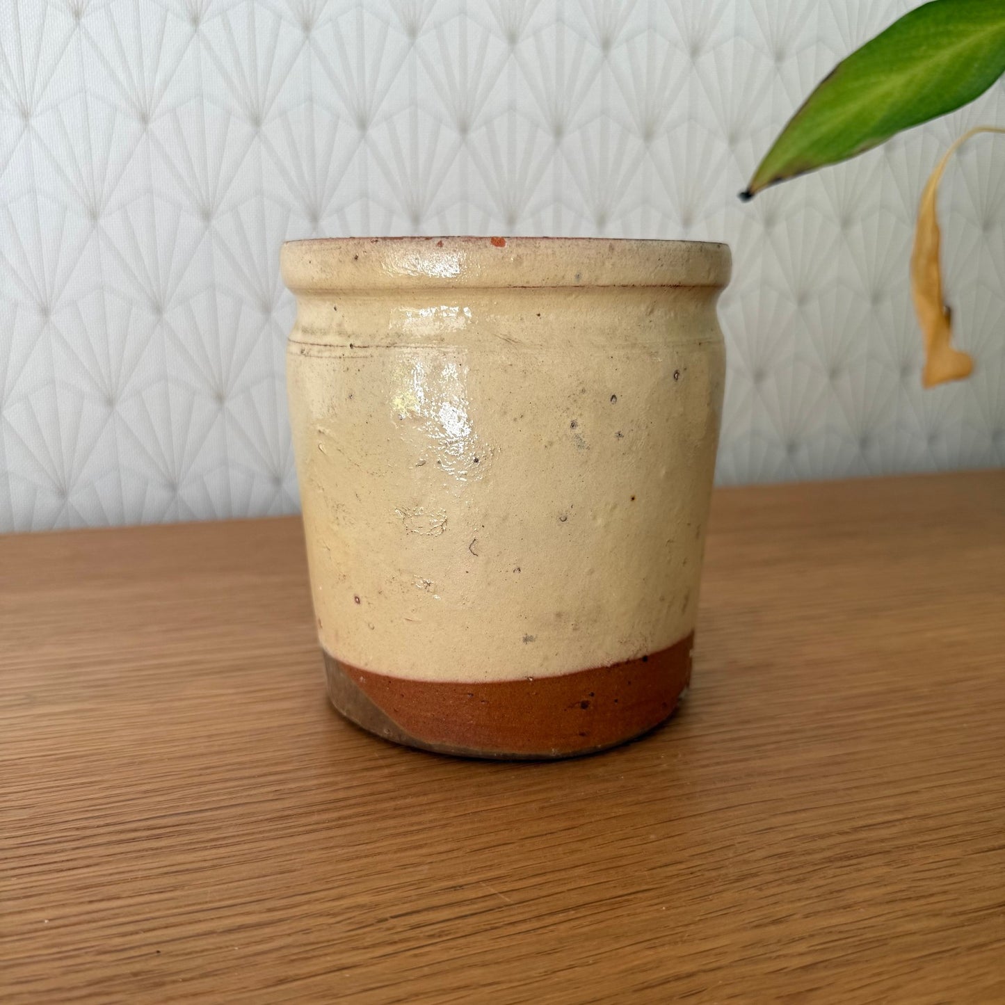 HANDMADE GLAZED YELLOW ANTIQUE FRENCH CONFIT JAM POT SMALL TERRACOTTA 0809253