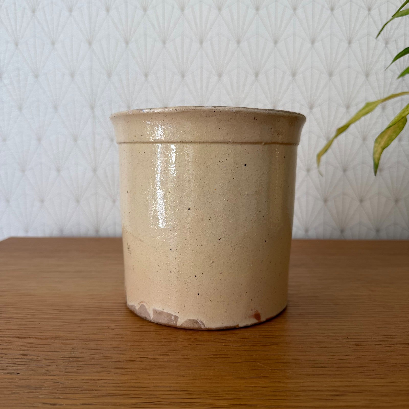 Antique French Terracotta Glazed Jam Pot Beige Crock Kitchen Storage 1606264 Unmarked