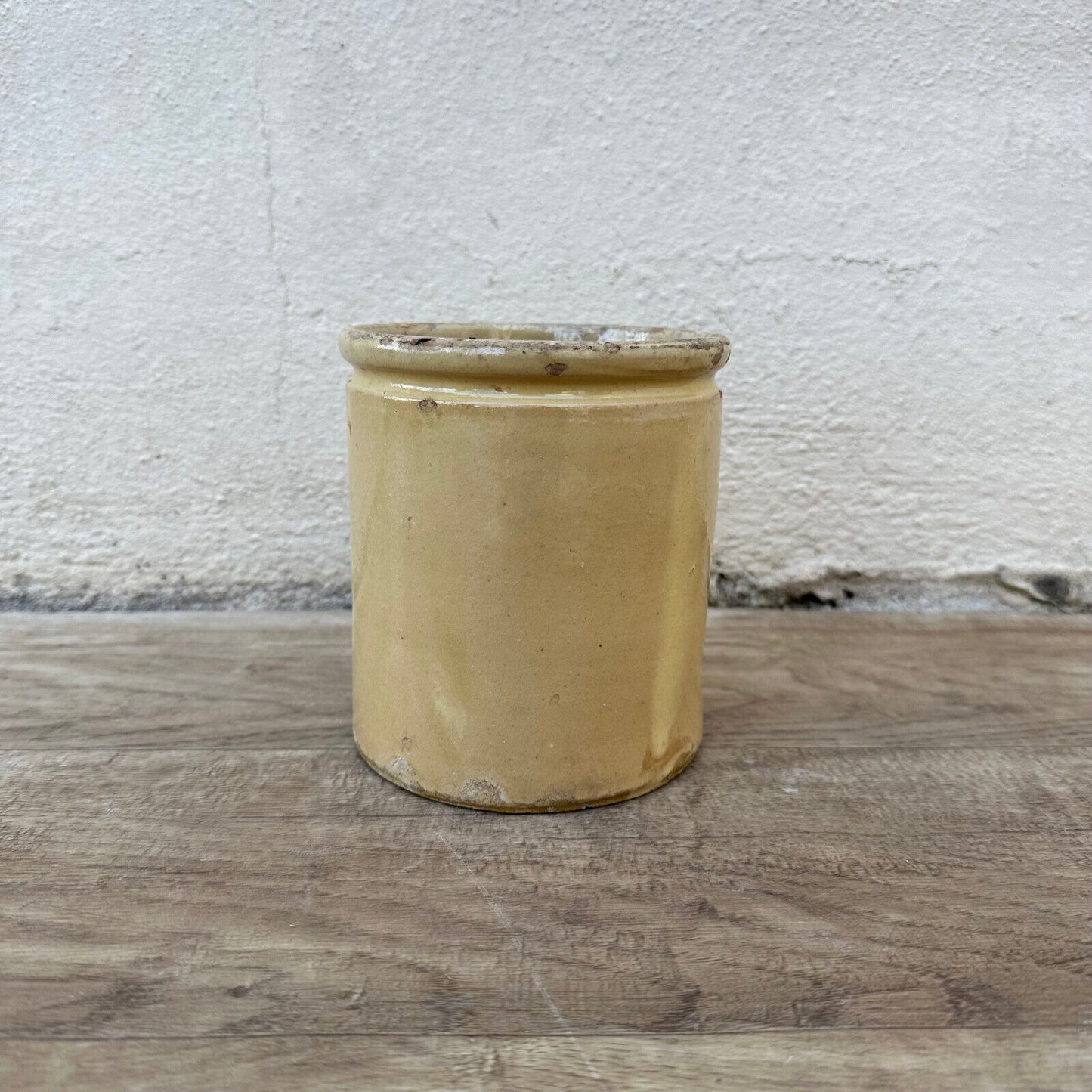 HANDMADE GLAZED YELLOW ANTIQUE FRENCH CONFIT JAM POT TERRACOTTA STAMPED 0706236 - Fleamarketfrance