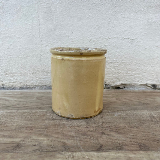 HANDMADE GLAZED YELLOW ANTIQUE FRENCH CONFIT JAM POT TERRACOTTA STAMPED 0706236 - Fleamarketfrance