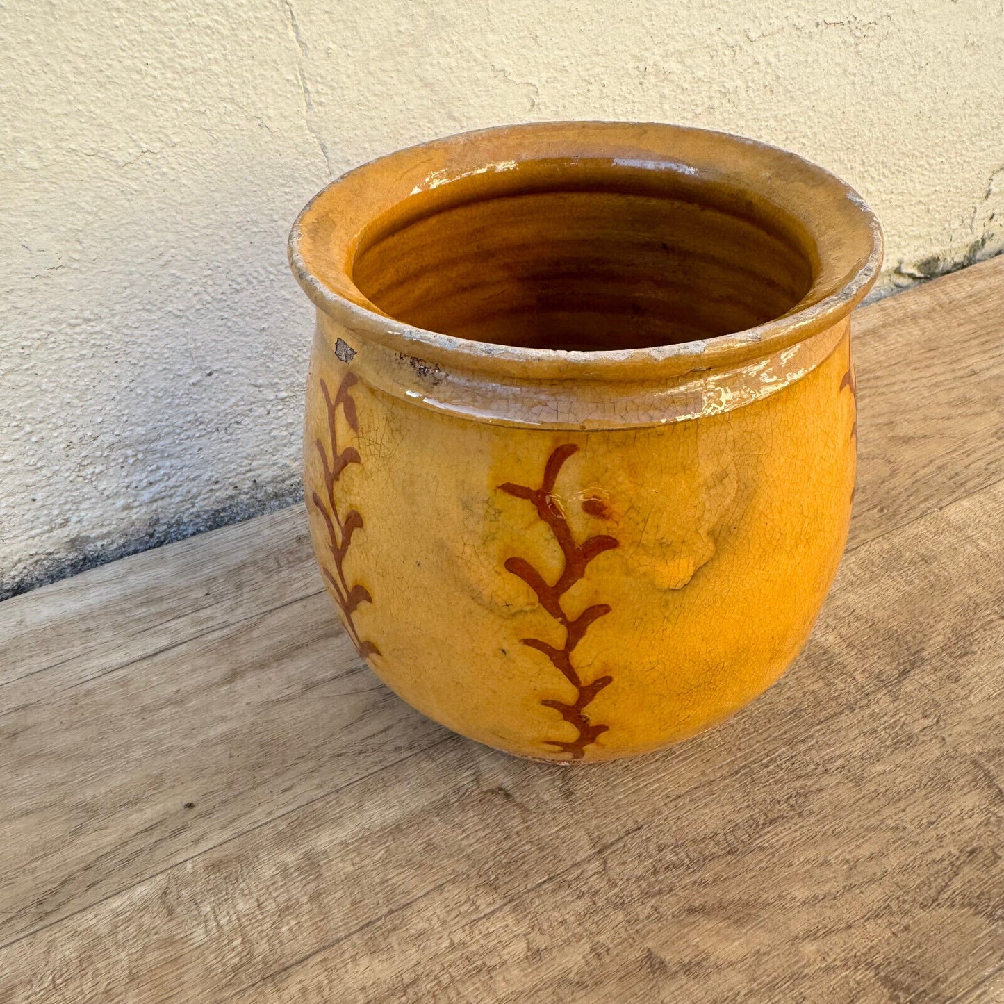 HANDMADE GLAZED RED YELLOW ANTIQUE FRENCH HONEY POT TERRACOTTA 1202252 - Fleamarketfrance