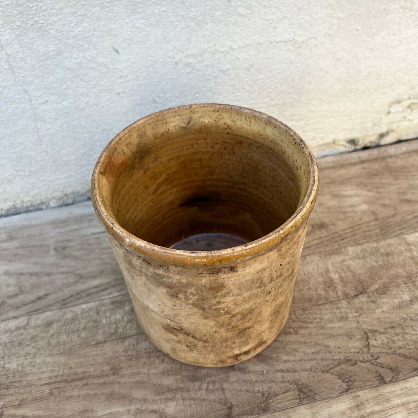 HANDMADE GLAZED YELLOW ANTIQUE FRENCH CONFIT POT TERRACOTTA 02052215 - Fleamarketfrance