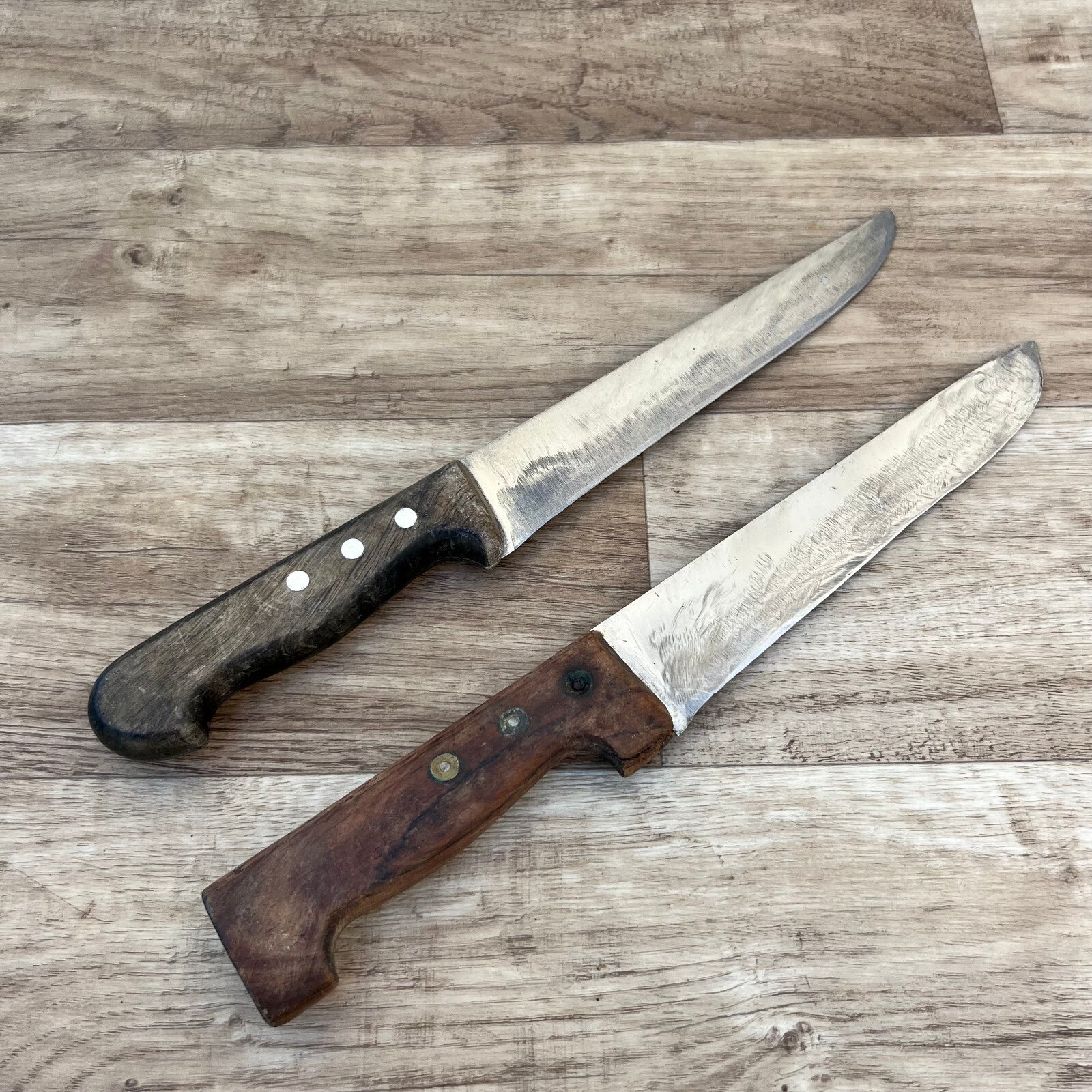 French Vintage Butcher Knives Set Kitchen Cutlery Wood Handle 24112416 Unbranded