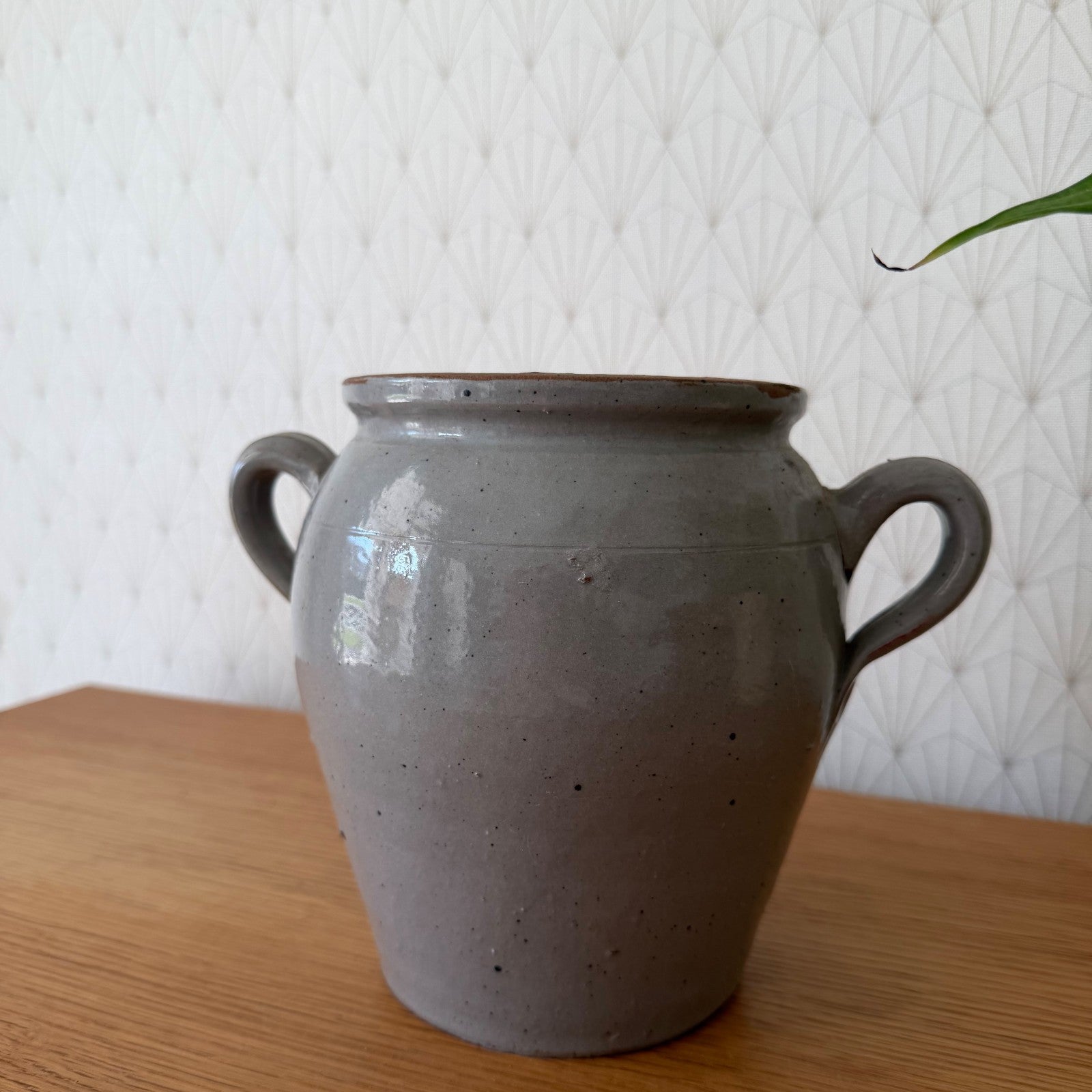 French Confit Pot Grey Stoneware Crock Two Handles Vintage 1812251 Unmarked