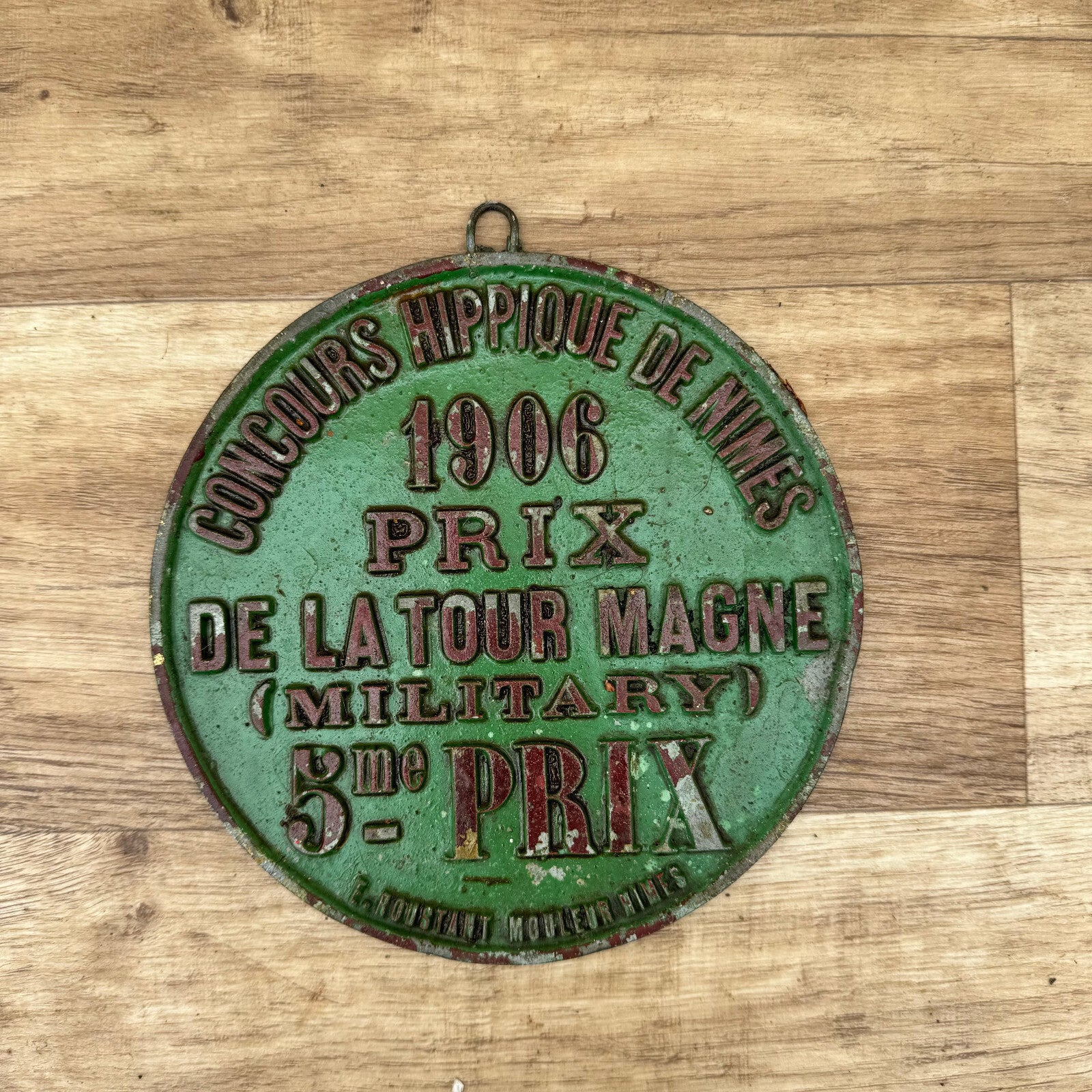 French Vintage Horse Trophy 1906 Cast Iron Award Plaque Nimes 0605248 Fleamarketfrance
