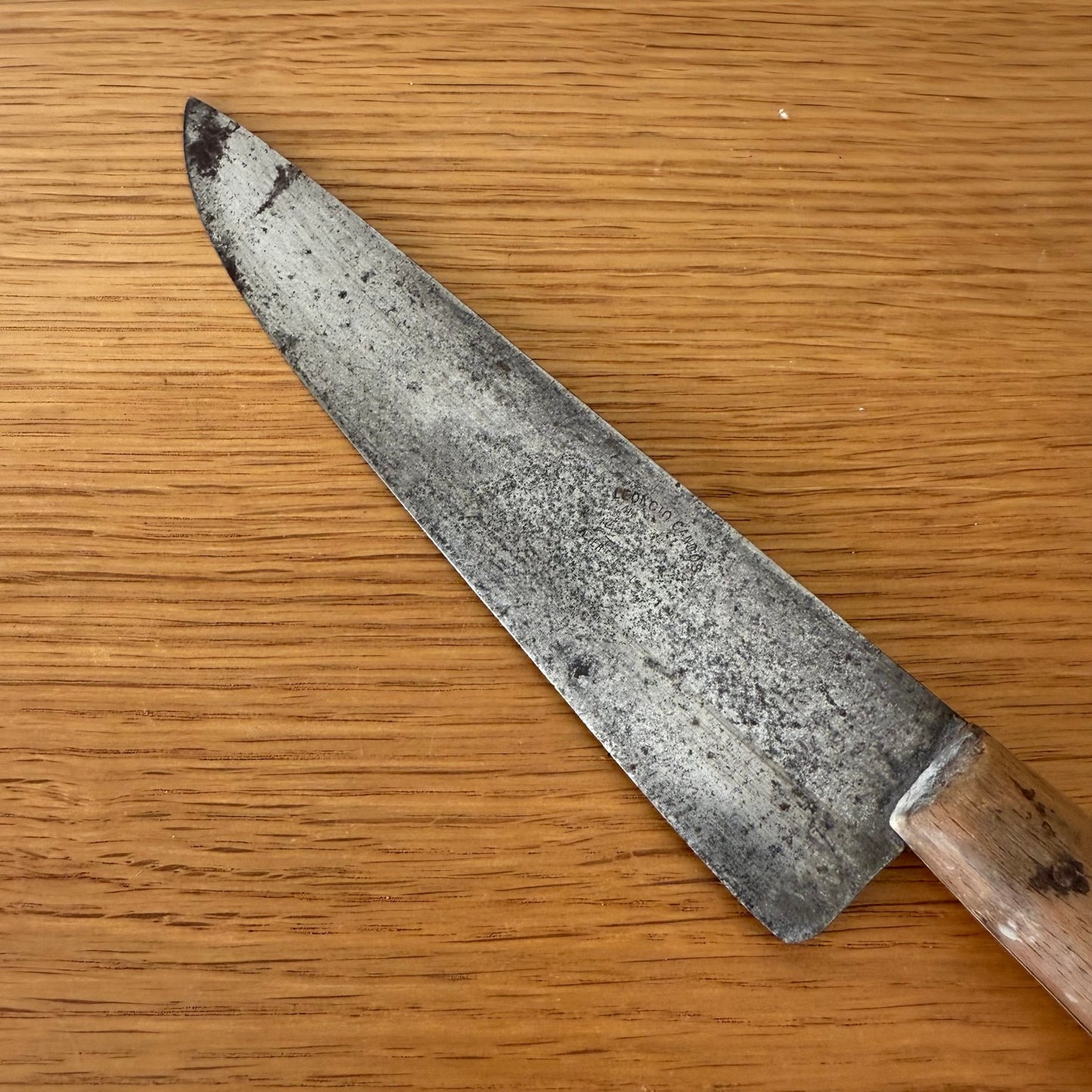 French Vintage Carbon Steel Butcher Knife Wood Handle Kitchen 30072511 Unbranded