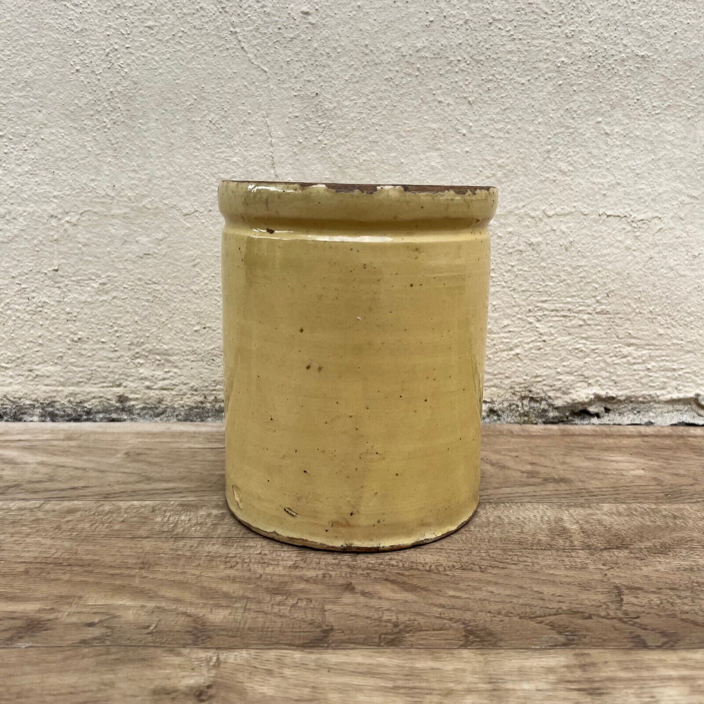 HANDMADE GLAZED YELLOW ANTIQUE FRENCH CONFIT JAM POT TERRACOTTA 6 1/2" 1107225 - Fleamarketfrance