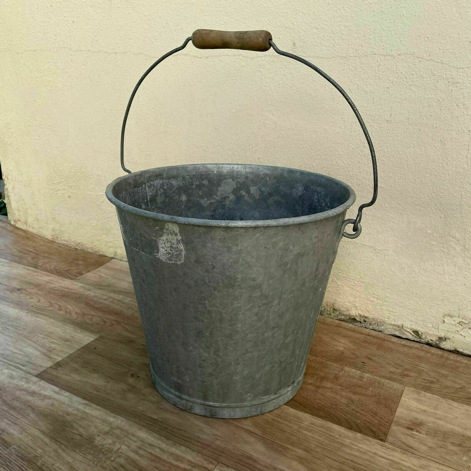 French Vintage Galvanized Bucket Zinc Farmhouse Pail Handle 0308218 Fleamarketfrance