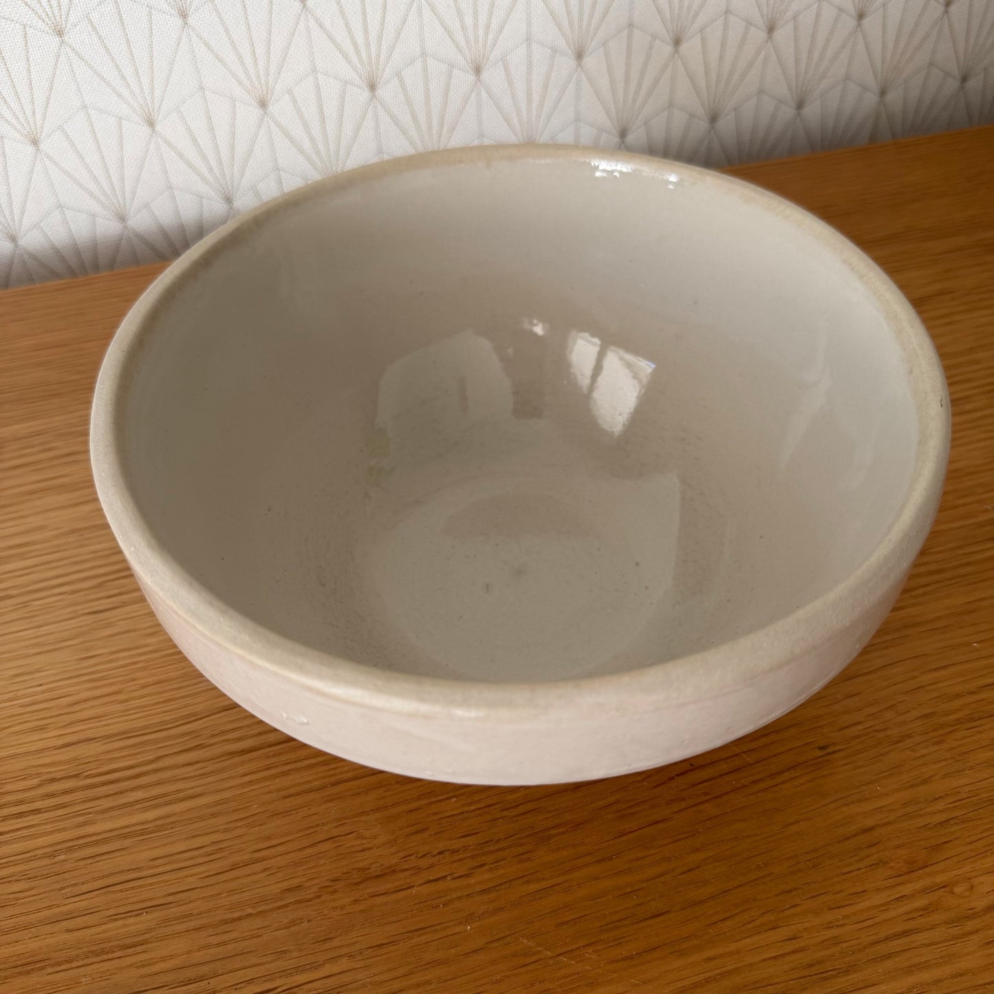 French Digoin Stoneware Mixing Bowl Vintage White Glazed 8.5" 1606268 Digoin