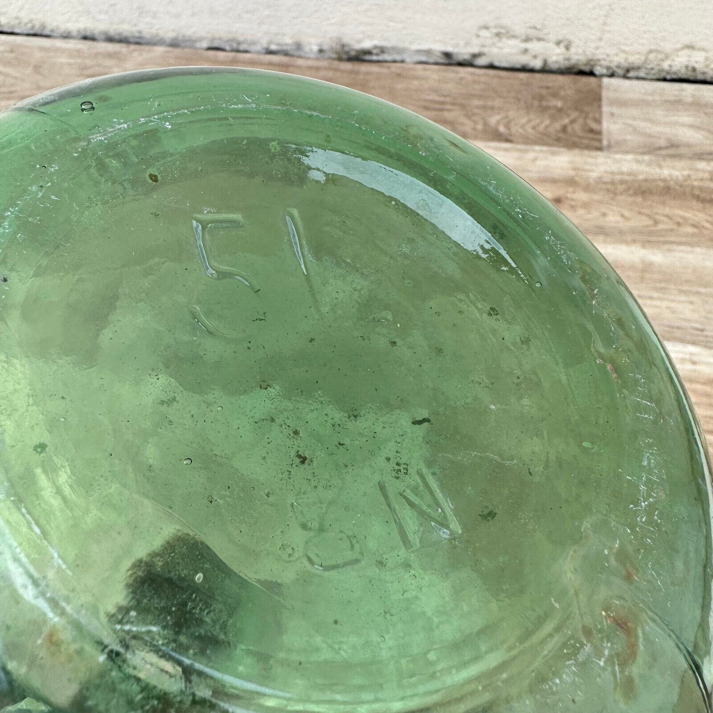 Old French Green Dame Jeanne Demi John Carboy Bottle bonbonne BLOWN 12" 1209242 - Fleamarketfrance