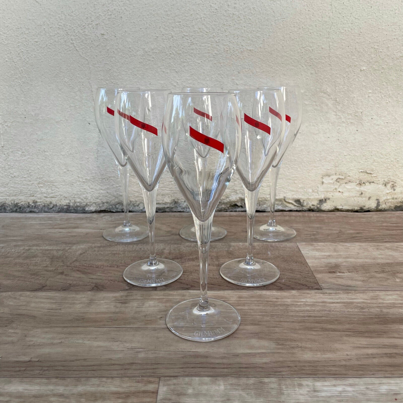 Nice Set Of 6 MUMM Signed Champagne Flutes Glasses 22022318 - Fleamarketfrance