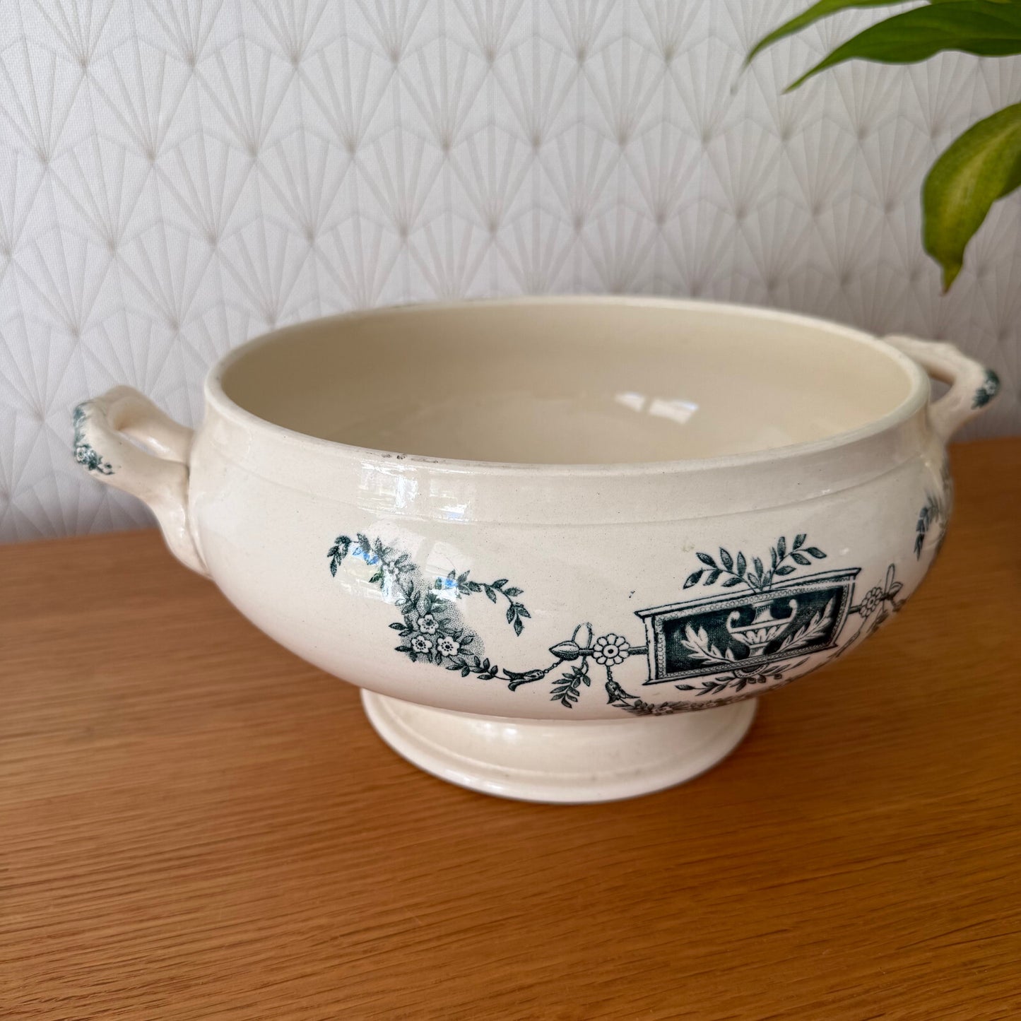 French Tureen Earthenware White Blue Fruits Bowl Terre De Fer Longchamp 0405253