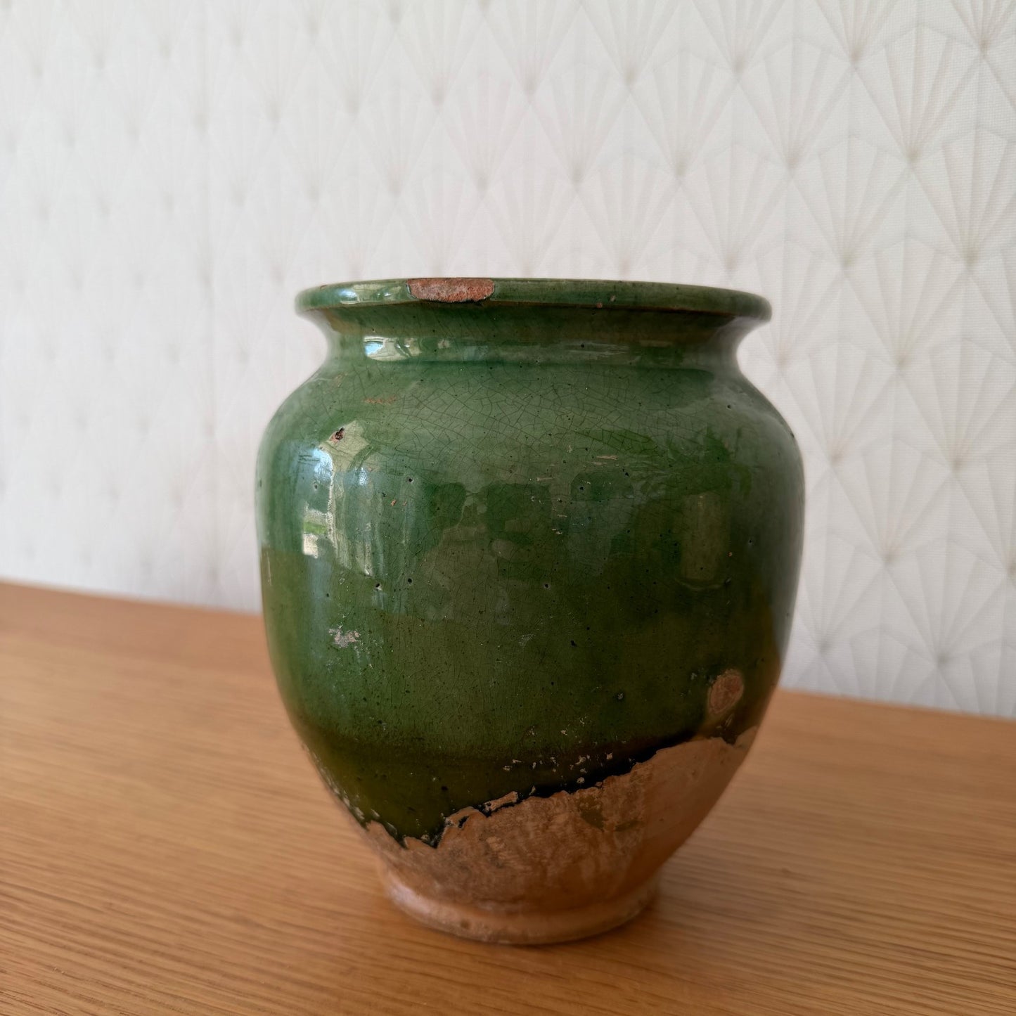 RARE HANDMADE GLAZED GREEN ANTIQUE FRENCH CONFIT POT SMALL TERRACOTTA 1912251 Unmarked
