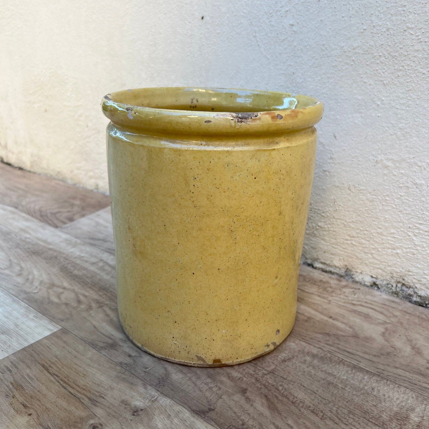 French Confit Pot Antique Yellow Glazed Terracotta Crock 8" 2905247 Unmarked