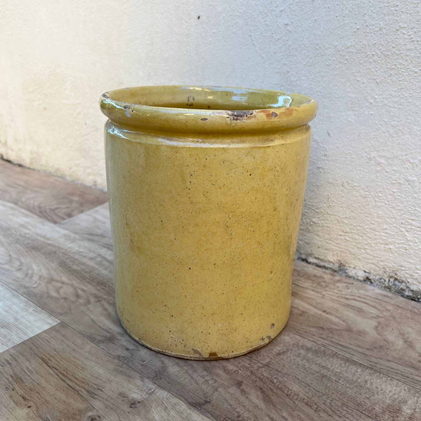 French Confit Pot Antique Yellow Glazed Terracotta Crock 8" 2905247 Unmarked