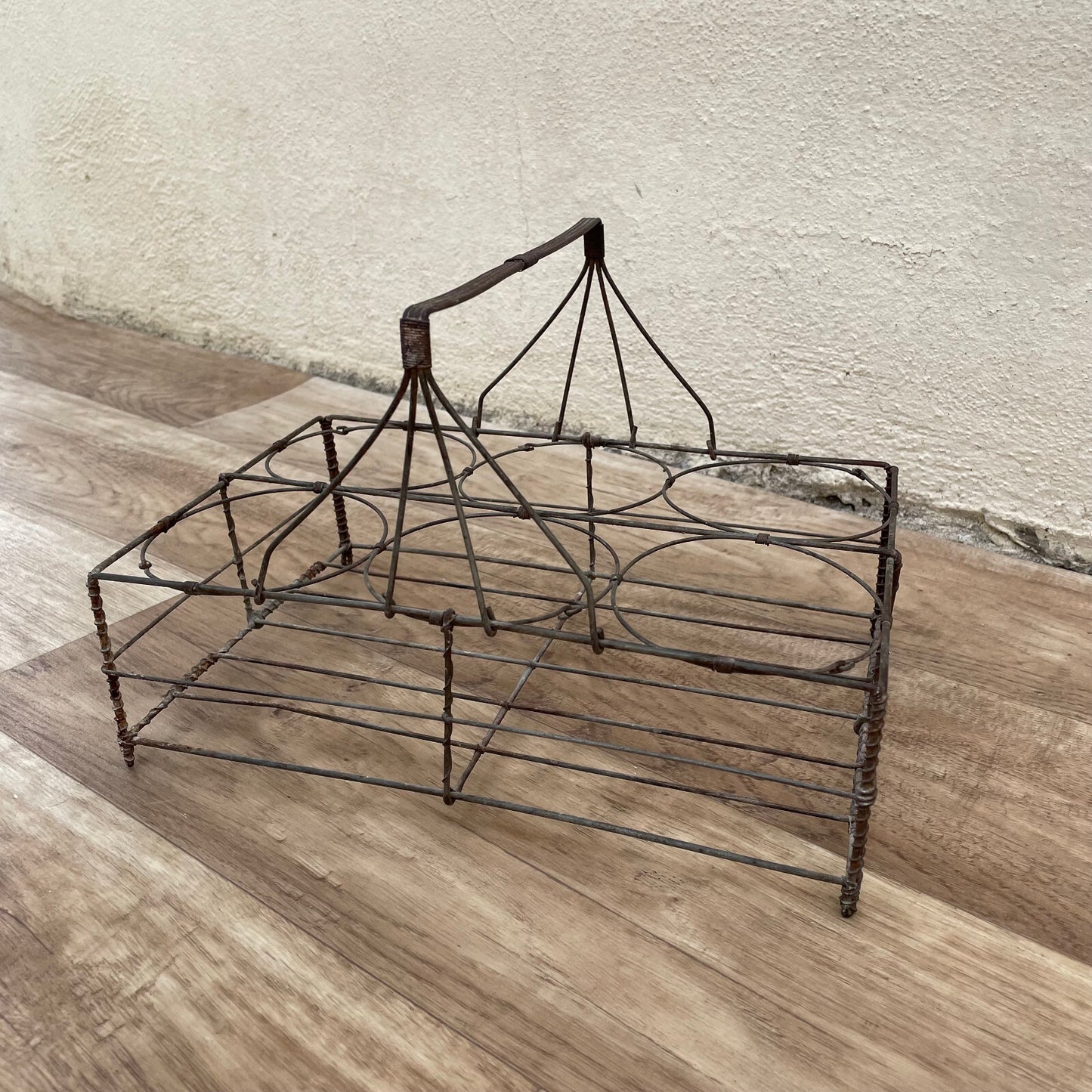 French Wire Bottle Carrier Basket Vintage 6 Glass Holder 1950s 1703254 Unbranded