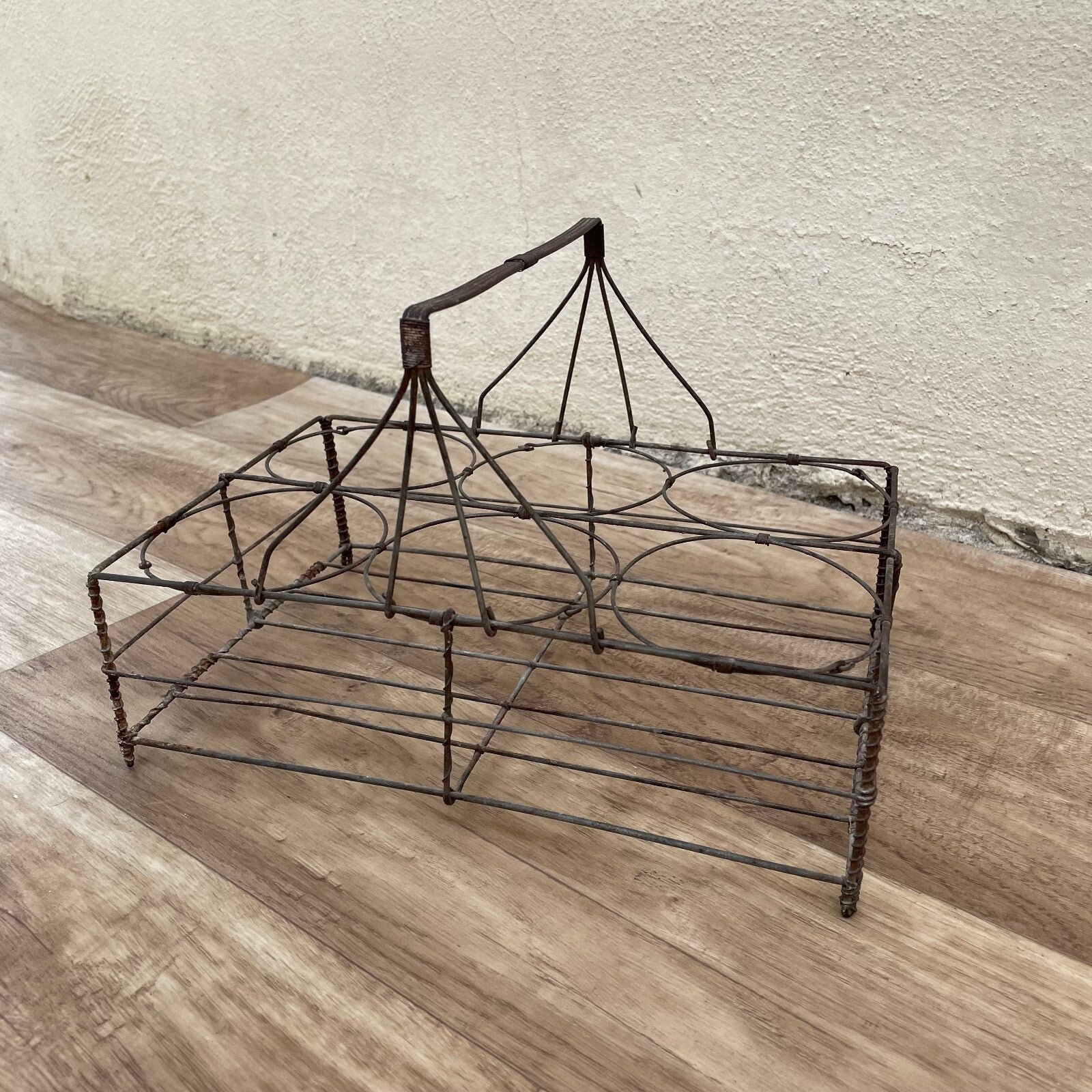 French Wire Bottle Carrier Basket Vintage 6 Glass Holder 1950s 1703254 Unbranded