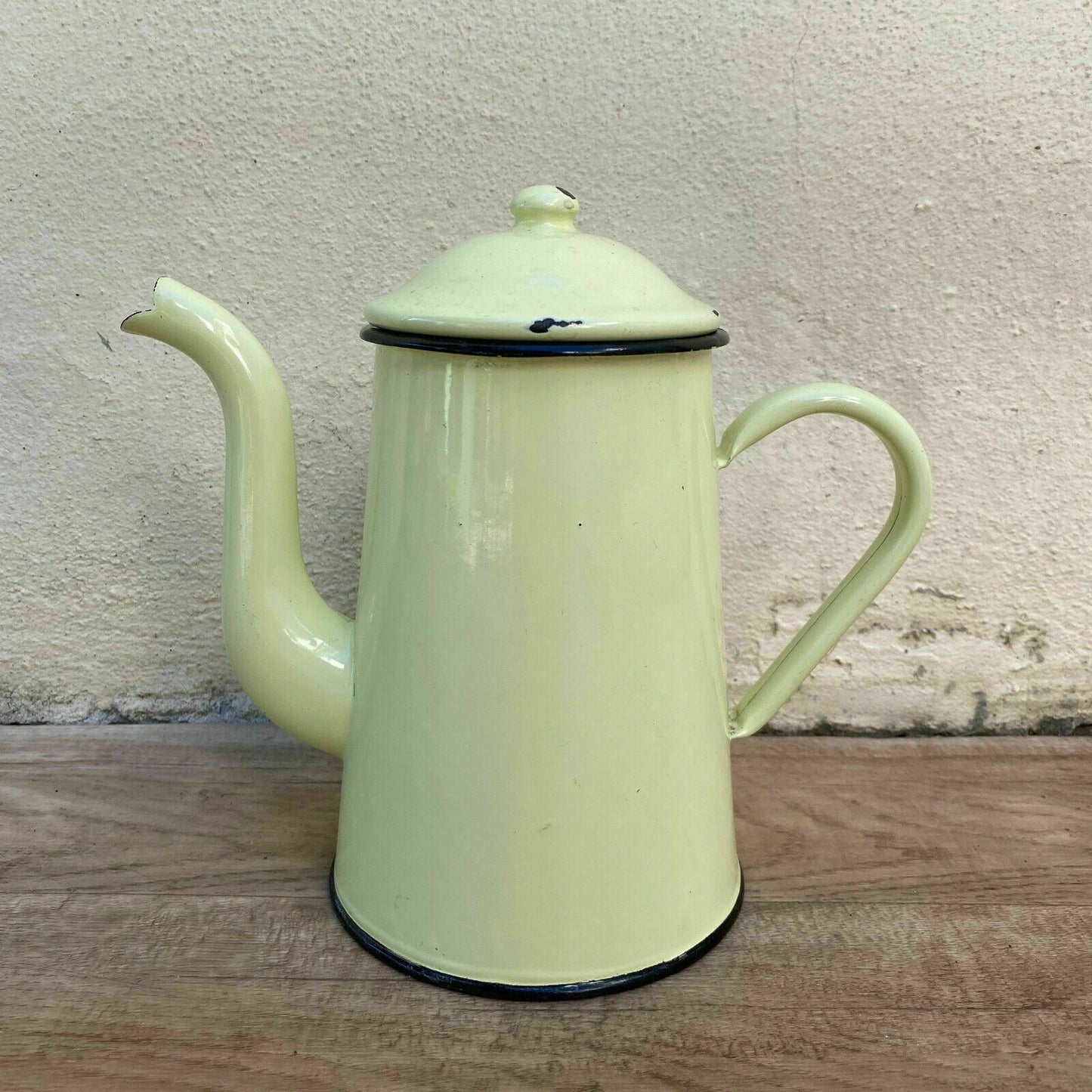 French Enamel Coffee Pot Vintage Yellow Green Enamelware Cafetiere 2808211 Fleamarketfrance