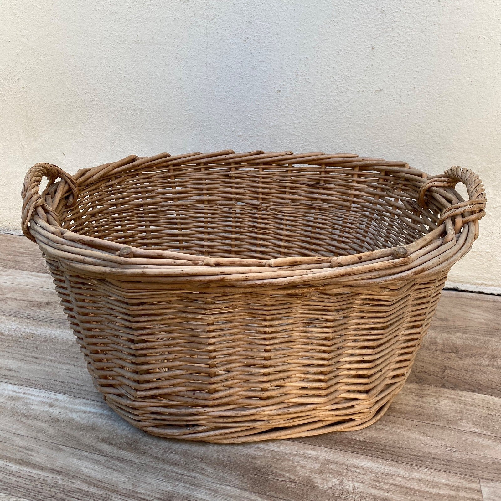 Large French Wicker Laundry Basket Vintage Rattan Market 0407262 Fleamarketfrance