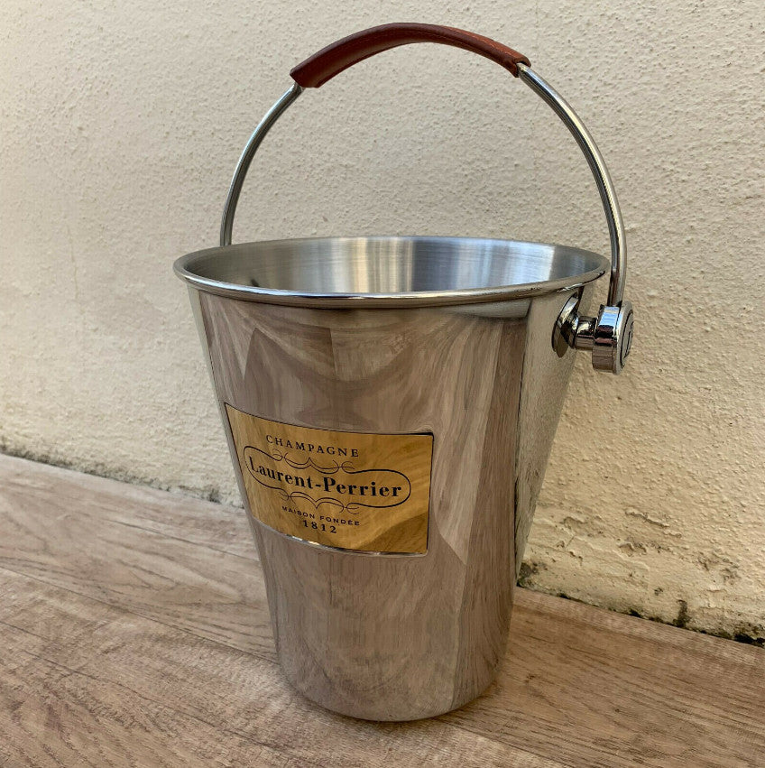 Vintage Laurent Perrier Champagne Ice Bucket Chrome Leather Handle 2711251 Laurent-Perrier