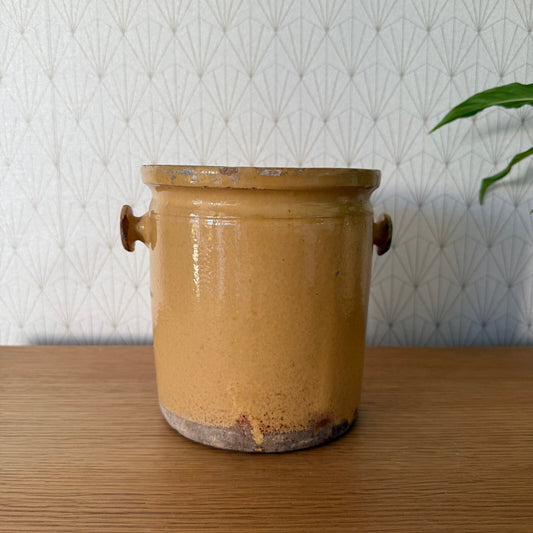 Handmade Glazed Yellow Antique French Confit Jam Pot Small Terracotta 1904257