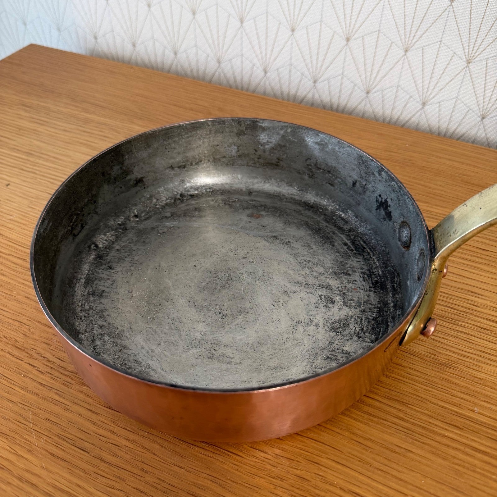 French Copper Sauteuse Pan Dehillerin Tin Lining Vintage Hammered 0505267 Unbranded