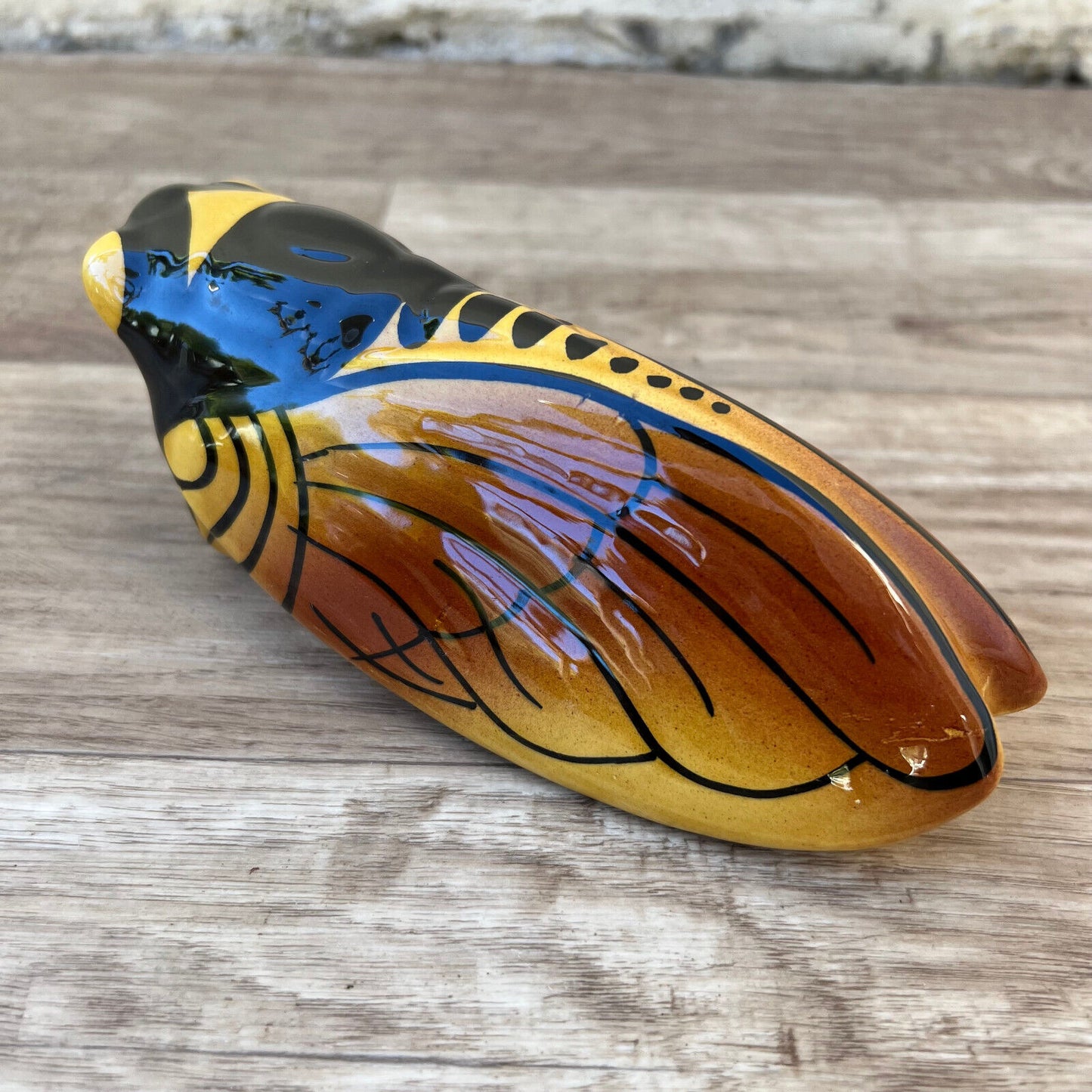 Vintage French MAJOLICA CICADA great shape WALL POCKET VASE 2007228 - Fleamarketfrance