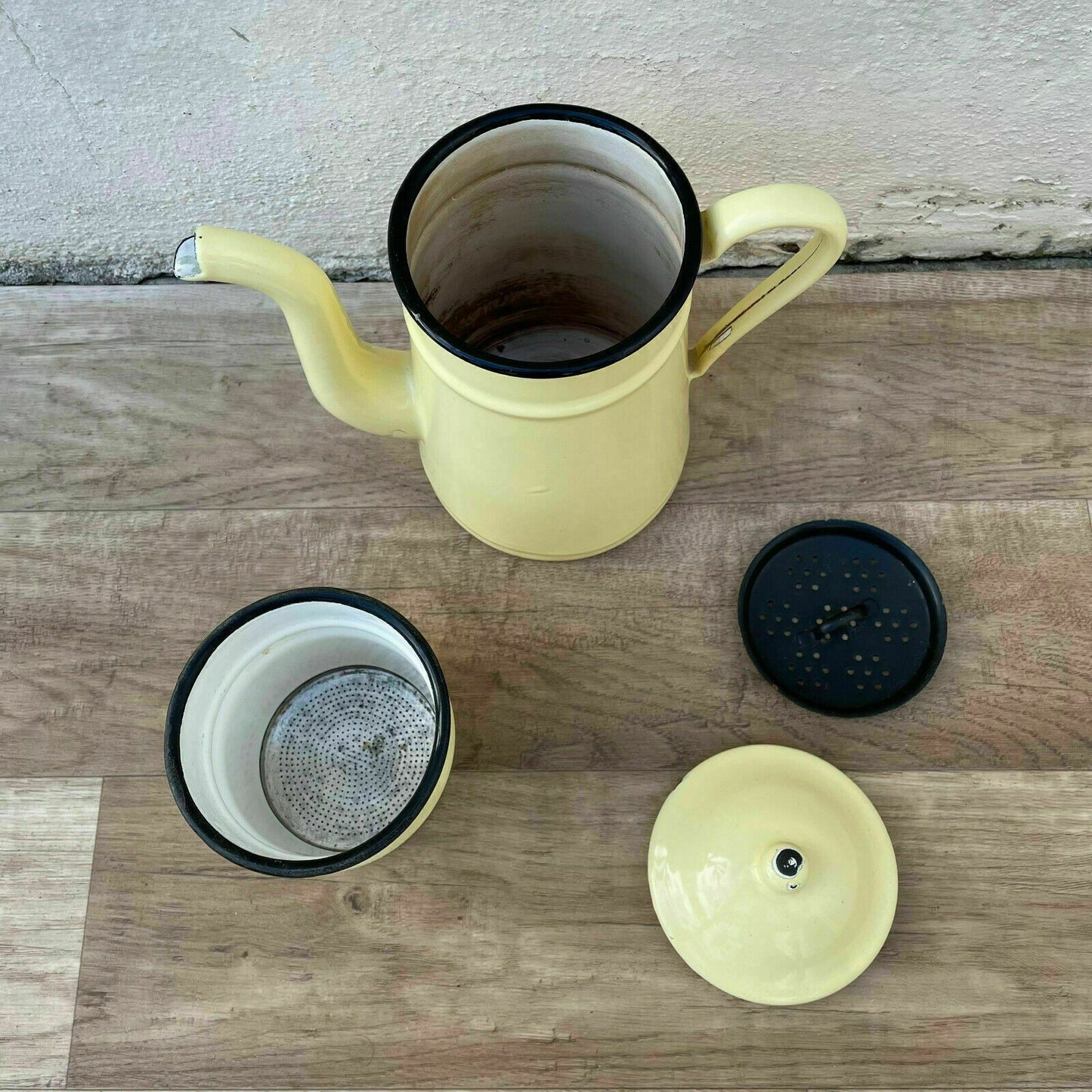 Vintage French Enamel Coffee Pot Yellow Enamelware Tea Pot 0511214 Fleamarketfrance